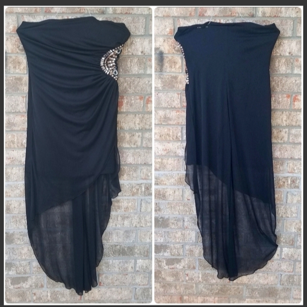 Teeze Me Black Cocktail Beaded Rhinestones Dress (Size 9) Little Black DRESS